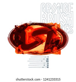 Red brush stroke and texture. Grunge vector abstract hand - painted element. Underline and border design.
