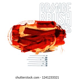 Red brush stroke and texture. Grunge vector abstract hand - painted element. Underline and border design.
