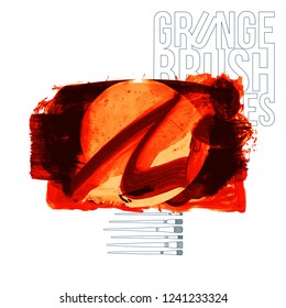 Red brush stroke and texture. Grunge vector abstract hand - painted element. Underline and border design.