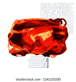 Red brush stroke and texture. Grunge vector abstract hand - painted element. Underline and border design.