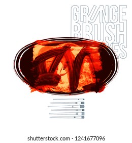Red brush stroke and texture. Grunge vector abstract hand - painted element. Underline and border design.