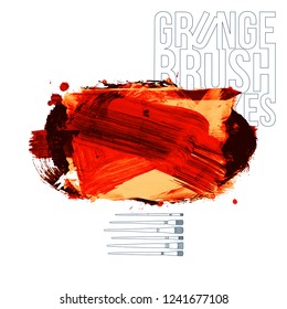 Red brush stroke and texture. Grunge vector abstract hand - painted element. Underline and border design.