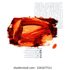 Red brush stroke and texture. Grunge vector abstract hand - painted element. Underline and border design.