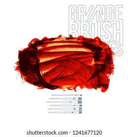 Red brush stroke and texture. Grunge vector abstract hand - painted element. Underline and border design.