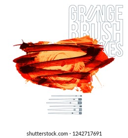 Red brush stroke and texture. Grunge vector abstract hand - painted element. Underline and border design.