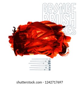 Red brush stroke and texture. Grunge vector abstract hand - painted element. Underline and border design.