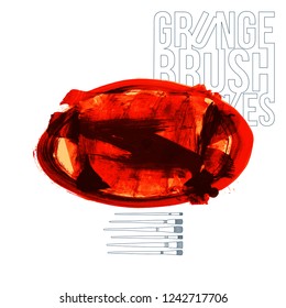 Red brush stroke and texture. Grunge vector abstract hand - painted element. Underline and border design.