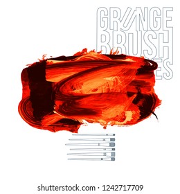 Red brush stroke and texture. Grunge vector abstract hand - painted element. Underline and border design.