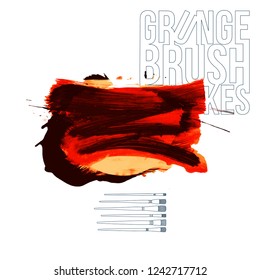 Red brush stroke and texture. Grunge vector abstract hand - painted element. Underline and border design.