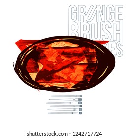 Red brush stroke and texture. Grunge vector abstract hand - painted element. Underline and border design.