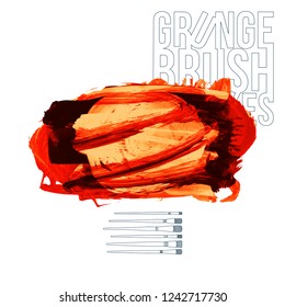 Red brush stroke and texture. Grunge vector abstract hand - painted element. Underline and border design.