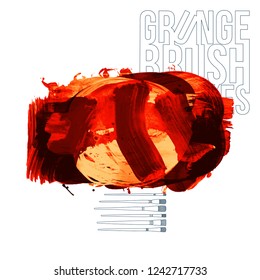 Red brush stroke and texture. Grunge vector abstract hand - painted element. Underline and border design.