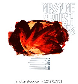 Red brush stroke and texture. Grunge vector abstract hand - painted element. Underline and border design.