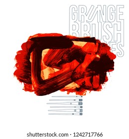 Red brush stroke and texture. Grunge vector abstract hand - painted element. Underline and border design.