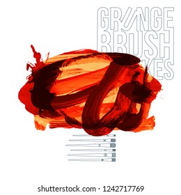 Red brush stroke and texture. Grunge vector abstract hand - painted element. Underline and border design.