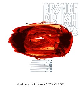 Red brush stroke and texture. Grunge vector abstract hand - painted element. Underline and border design.