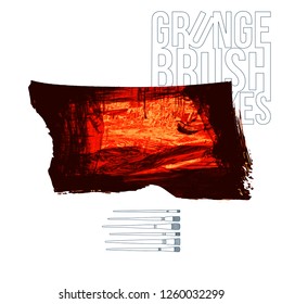 Red brush stroke and texture. Grunge vector abstract hand - painted element. Underline and border design.