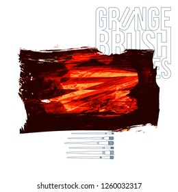 Red brush stroke and texture. Grunge vector abstract hand - painted element. Underline and border design.