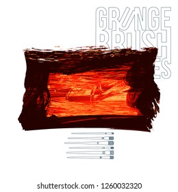 Red brush stroke and texture. Grunge vector abstract hand - painted element. Underline and border design.