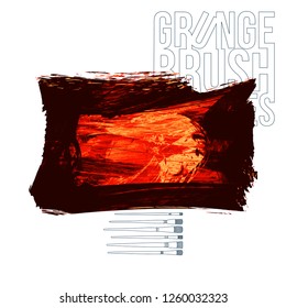 Red brush stroke and texture. Grunge vector abstract hand - painted element. Underline and border design.