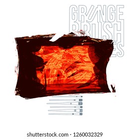 Red brush stroke and texture. Grunge vector abstract hand - painted element. Underline and border design.