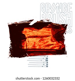 Red brush stroke and texture. Grunge vector abstract hand - painted element. Underline and border design.