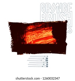 Red brush stroke and texture. Grunge vector abstract hand - painted element. Underline and border design.