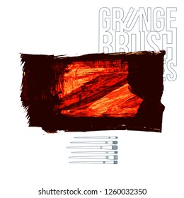 Red brush stroke and texture. Grunge vector abstract hand - painted element. Underline and border design.