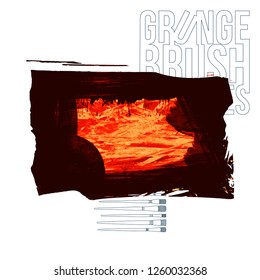 Red brush stroke and texture. Grunge vector abstract hand - painted element. Underline and border design.