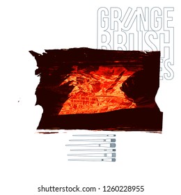 Red brush stroke and texture. Grunge vector abstract hand - painted element. Underline and border design.