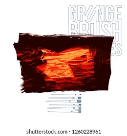 Red brush stroke and texture. Grunge vector abstract hand - painted element. Underline and border design.