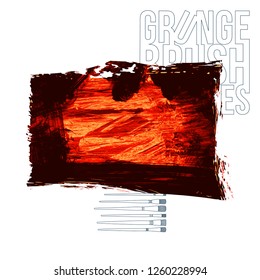 Red brush stroke and texture. Grunge vector abstract hand - painted element. Underline and border design.