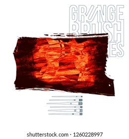 Red brush stroke and texture. Grunge vector abstract hand - painted element. Underline and border design.