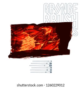 Red brush stroke and texture. Grunge vector abstract hand - painted element. Underline and border design.