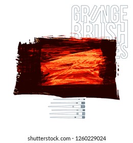 Red brush stroke and texture. Grunge vector abstract hand - painted element. Underline and border design.