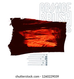 Red brush stroke and texture. Grunge vector abstract hand - painted element. Underline and border design.