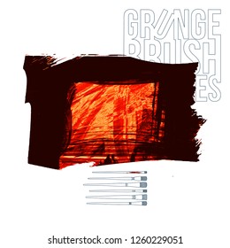 Red brush stroke and texture. Grunge vector abstract hand - painted element. Underline and border design.