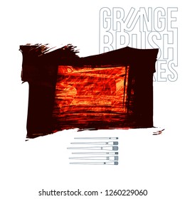 Red brush stroke and texture. Grunge vector abstract hand - painted element. Underline and border design.