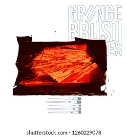 Red brush stroke and texture. Grunge vector abstract hand - painted element. Underline and border design.