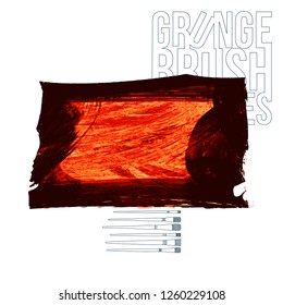 Red brush stroke and texture. Grunge vector abstract hand - painted element. Underline and border design.
