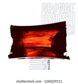 Red brush stroke and texture. Grunge vector abstract hand - painted element. Underline and border design.