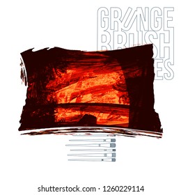 Red brush stroke and texture. Grunge vector abstract hand - painted element. Underline and border design.