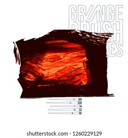 Red brush stroke and texture. Grunge vector abstract hand - painted element. Underline and border design.