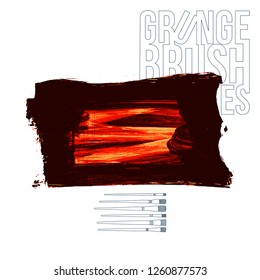 Red brush stroke and texture. Grunge vector abstract hand - painted element. Underline and border design.