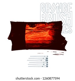 Red brush stroke and texture. Grunge vector abstract hand - painted element. Underline and border design.