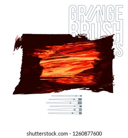 Red brush stroke and texture. Grunge vector abstract hand - painted element. Underline and border design.