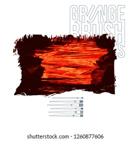 Red brush stroke and texture. Grunge vector abstract hand - painted element. Underline and border design.