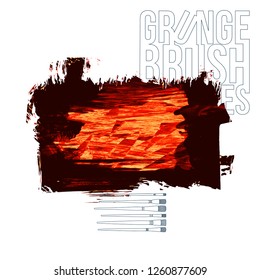 Red brush stroke and texture. Grunge vector abstract hand - painted element. Underline and border design.
