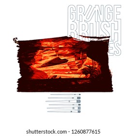 Red brush stroke and texture. Grunge vector abstract hand - painted element. Underline and border design.