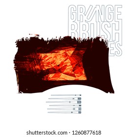 Red brush stroke and texture. Grunge vector abstract hand - painted element. Underline and border design.